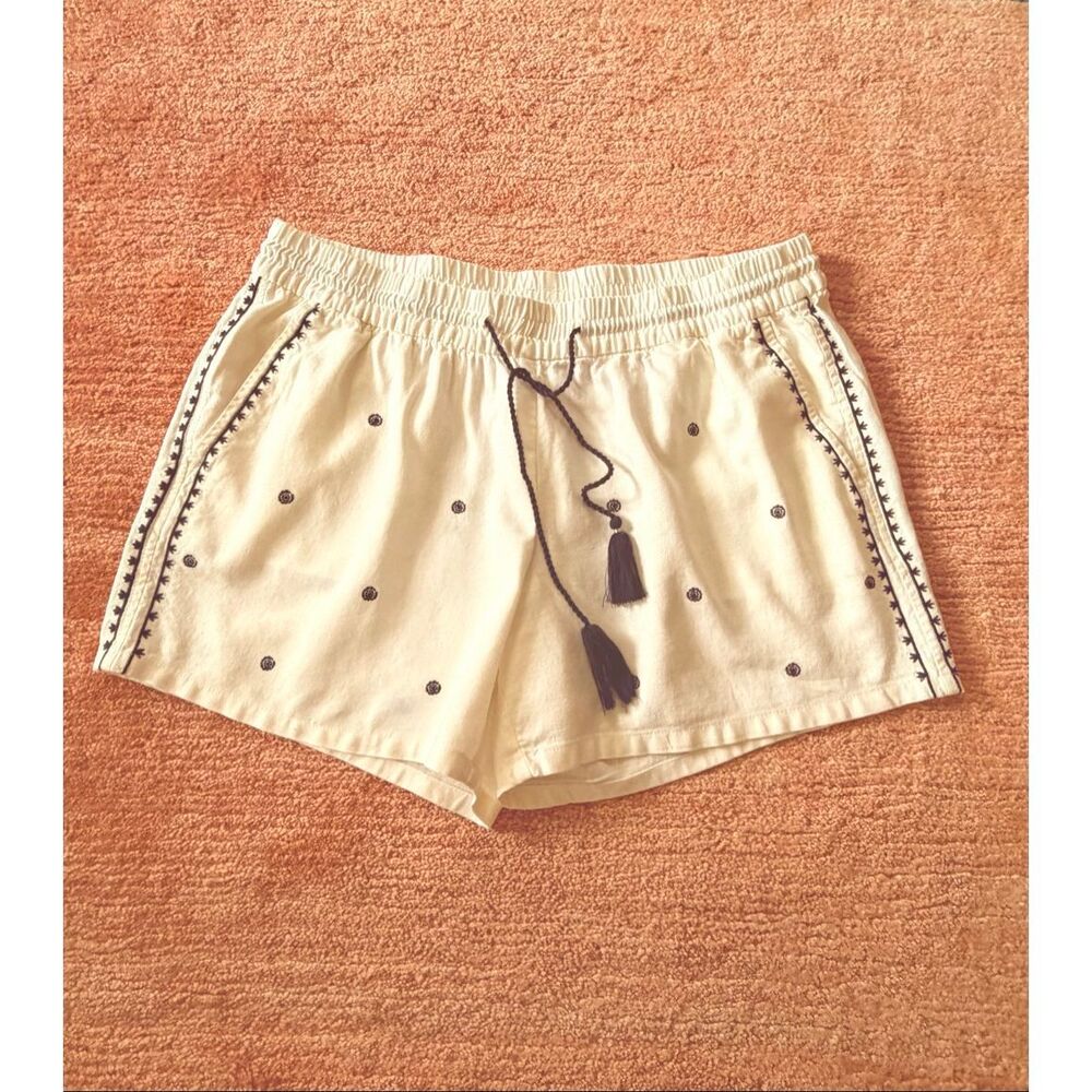 Old Navy Linen Blend Shorts Embroidered Tassel Drawstring Size L